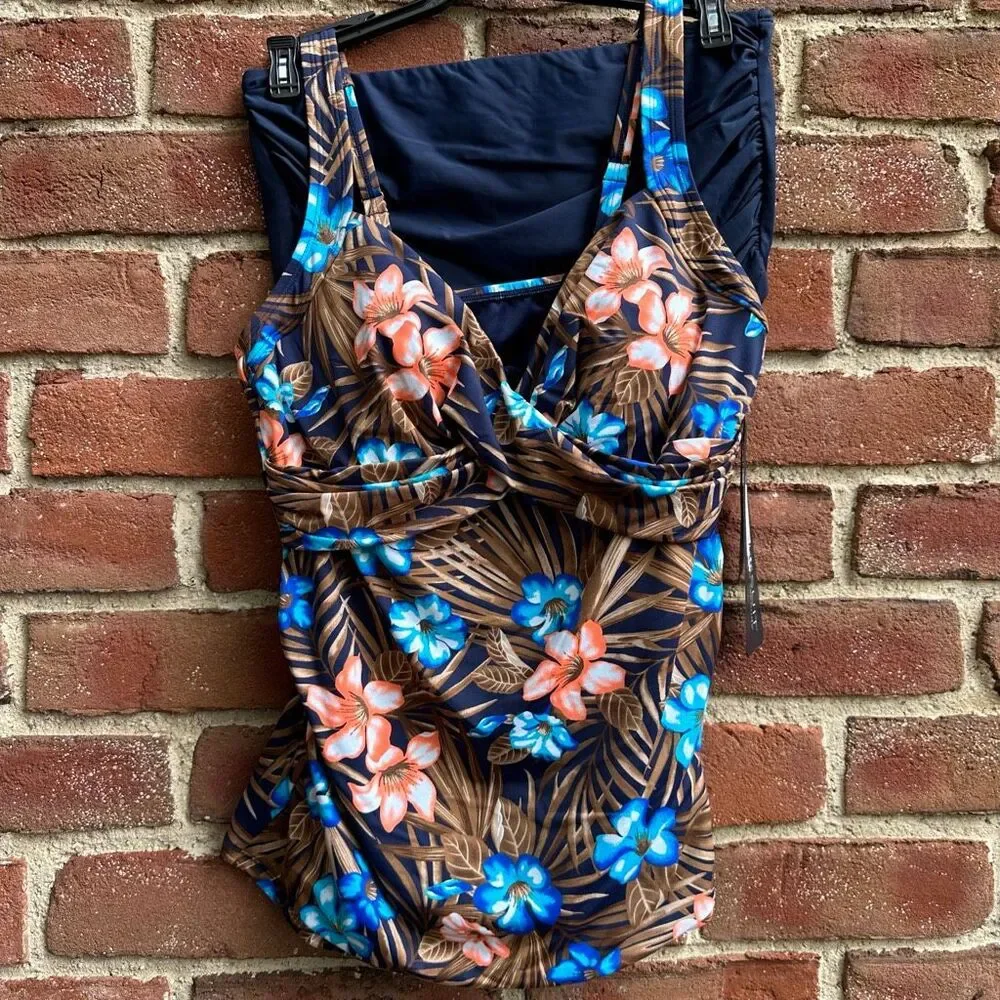 Miraclesuit $178 Floral Tankini Slimming Tummy Control Swimsuit Size 8 NWT